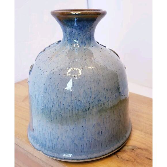 Vintage Greg Olson California Art Pottery Stoneware Handmade Grapes Vase Blue - Picture 4 of 11